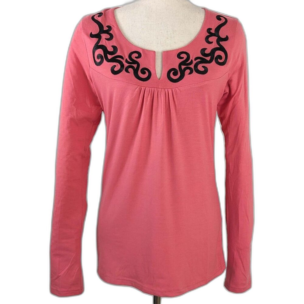 Roper Pink Pullover Knit Tunic Top Embroidered Bodice Women's MED